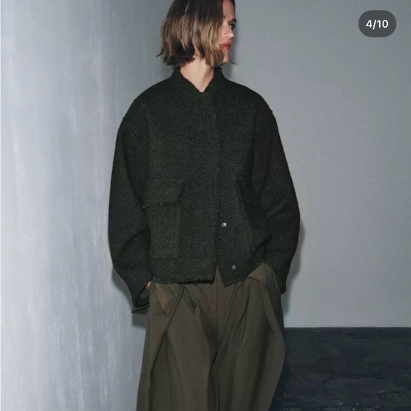 New Zara ZW collection wool blend textured jacket in khaki - XS/Small - Picture 4 of 7